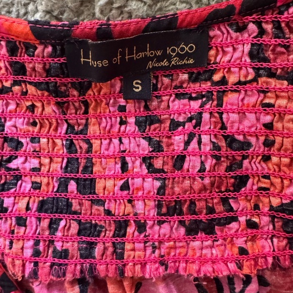 House of Harlow 1960 Nicole Ritchie Floral Balloon Sleeve Smocked Top Size Small - Picture 6 of 6